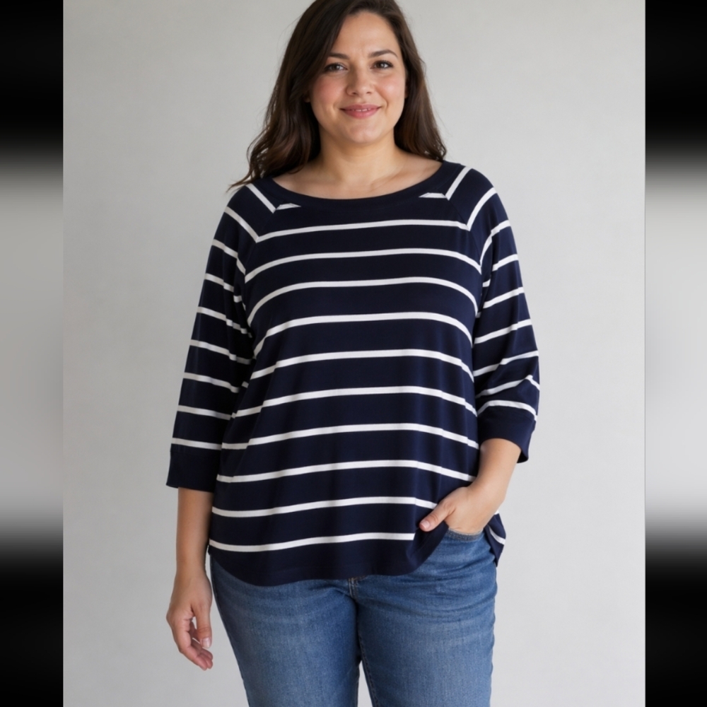 MERONA Boat Neck Stripe Navy knit Top XXL